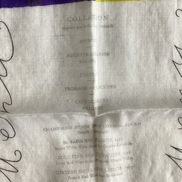 Vintage Swissair Souvenir Menu on Board Hankie 1970's Handkerchief Hand Rolled - Picture 2 of 5